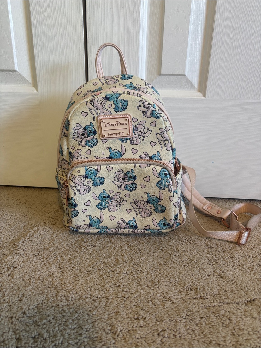 Loungefly Cream Stitch & Angel Patterned Mini Backpack Disney Parks Exclusive